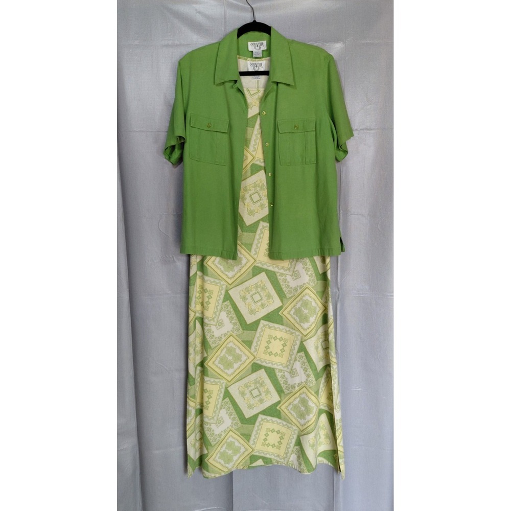 Vtg Cervelle 100%‎ Silk Short Sleeve Jacket & Dress Set Women's Med